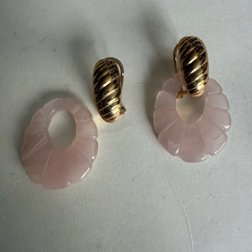 Gold and Pink Rose Quartz Convertible Earrings - Picture 8 of 11